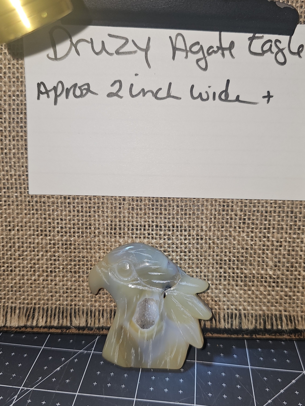 Druzy Agate Eagle Carving - Pale Olive & Cream Tones